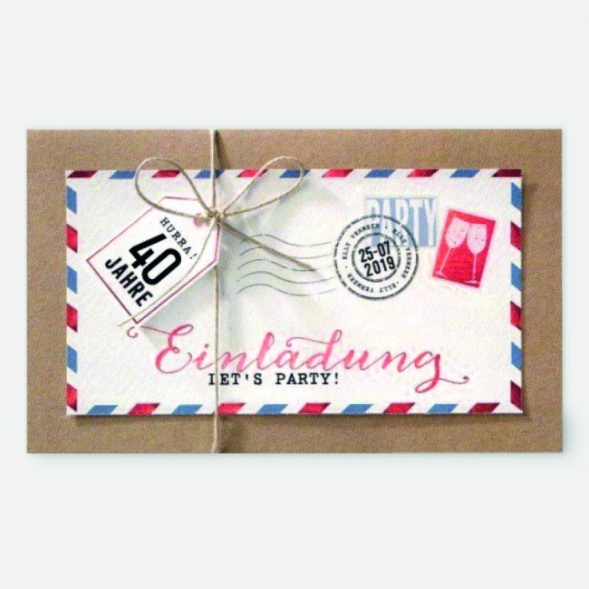 Moderne Geburtstagseinladung Zum 40 Luftpostdesign